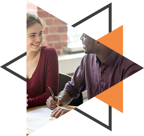 image left Image of a couple signing a contract