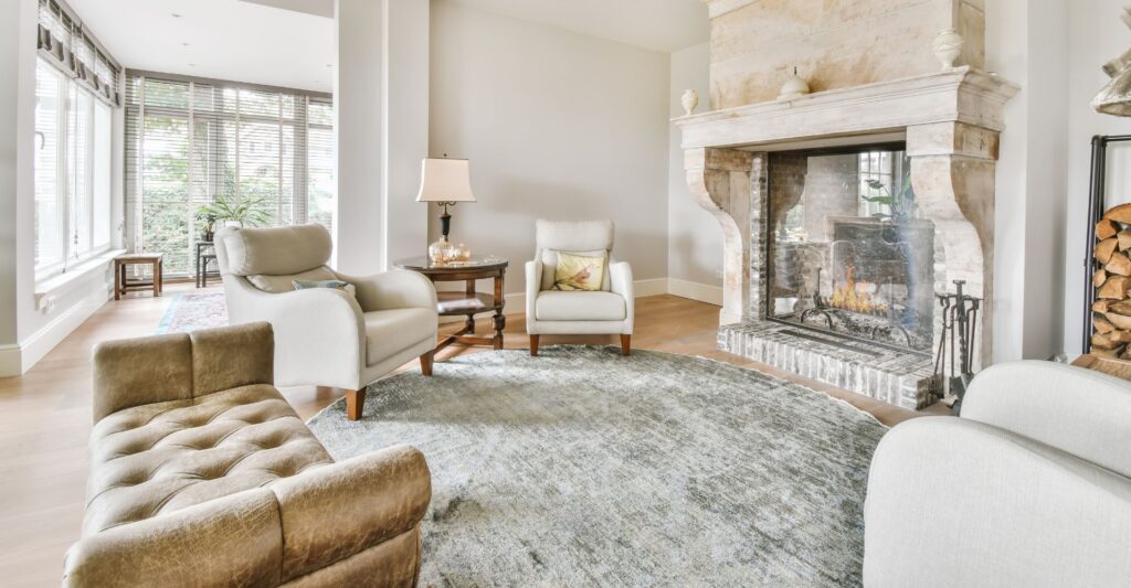 A luxury home's living area with fireplace